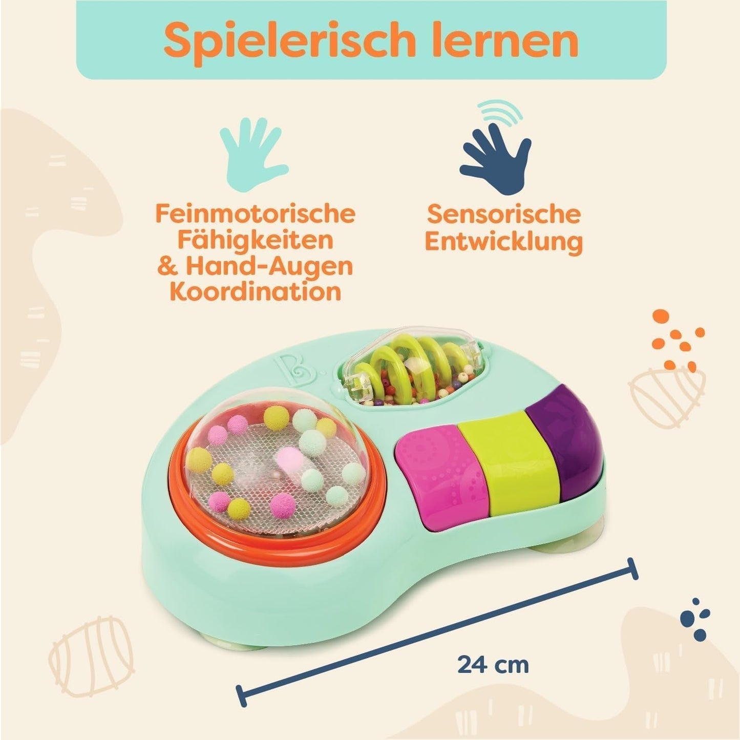 B. legetøj - Børnelegetøj til højstol - Sugekoplegetøj med musik, lys, lyde - Sanselegetøj - Motorisk aktivitetslegetøj til børn - fra 6 måneder - Whirly Pop Baby Toys Naty Shop
