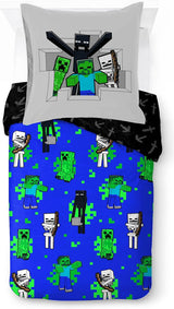 Sengetøj til børn, Disney-figurer, 100% bomuld Sengetøj - børn Naty Shop Blue - Minecraft 135X200/80X80 (2 stk.)