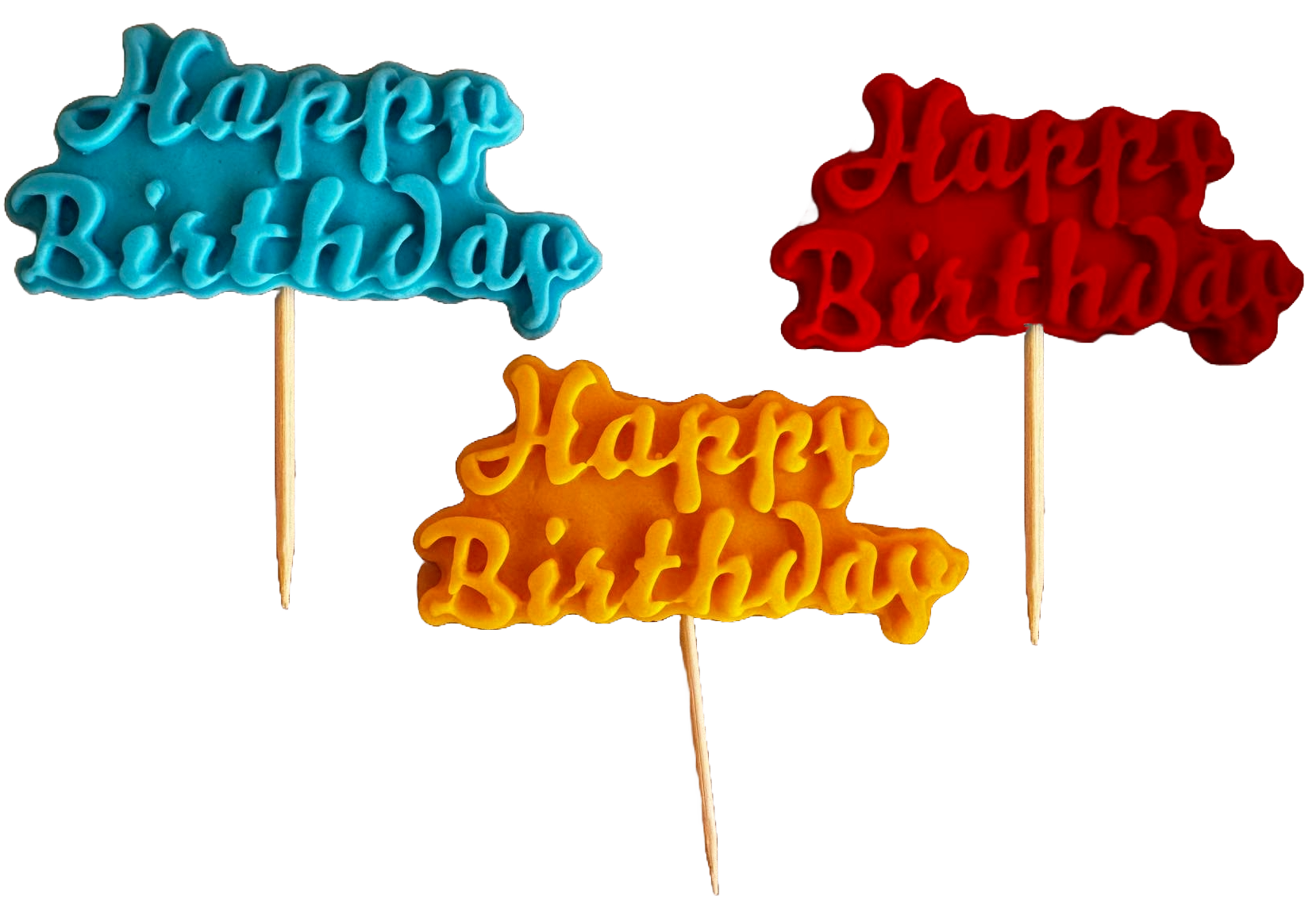 Sæt med 3 spiselige sukkerpasta-dekorationer, Happy Birthday Sugar Paste Decorations Naty Shop