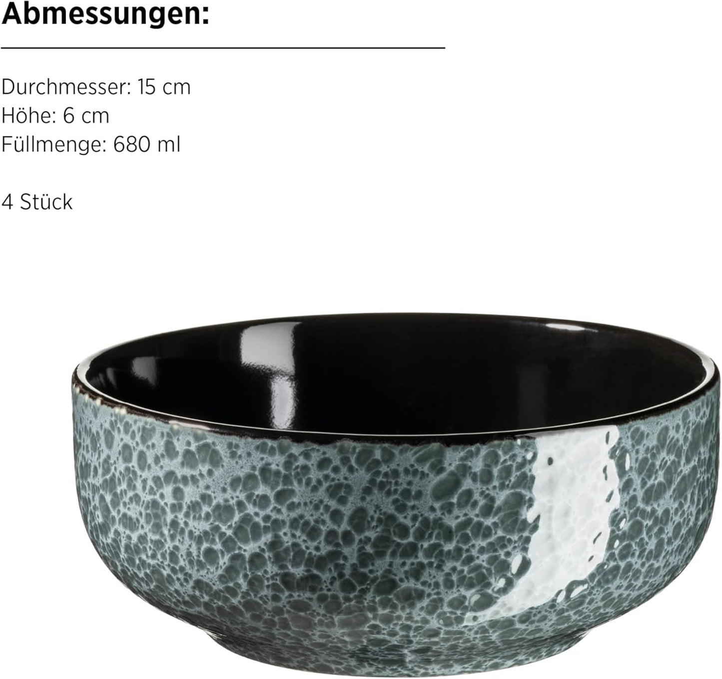 MÄSER 934110 Filippa-serien, Keramisk servicesæt til 4 personer, Moderne kombineret servicesæt med 16 dele; Tallerkener, skåle og kopper med reaktiv glasur i grøn og sort, Stentøj, Grøn