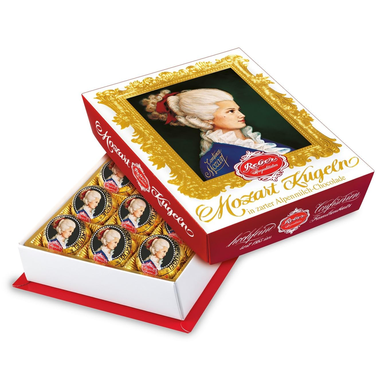 Reber Mozart kugler med mørk chokolade, pakke med 6 med marcipan og nougat, vegansk - 1 x 120 g