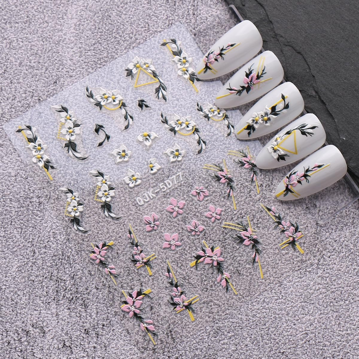 JMEOWIO 6 Blatt 3D Nagelsticker Frühlings Blume Nail Art Sticker Selbstklebend Nagelaufkleber 5D Stereoskopisk Bunte Sommer Blumen Dekoration Nageldesign Zubehör