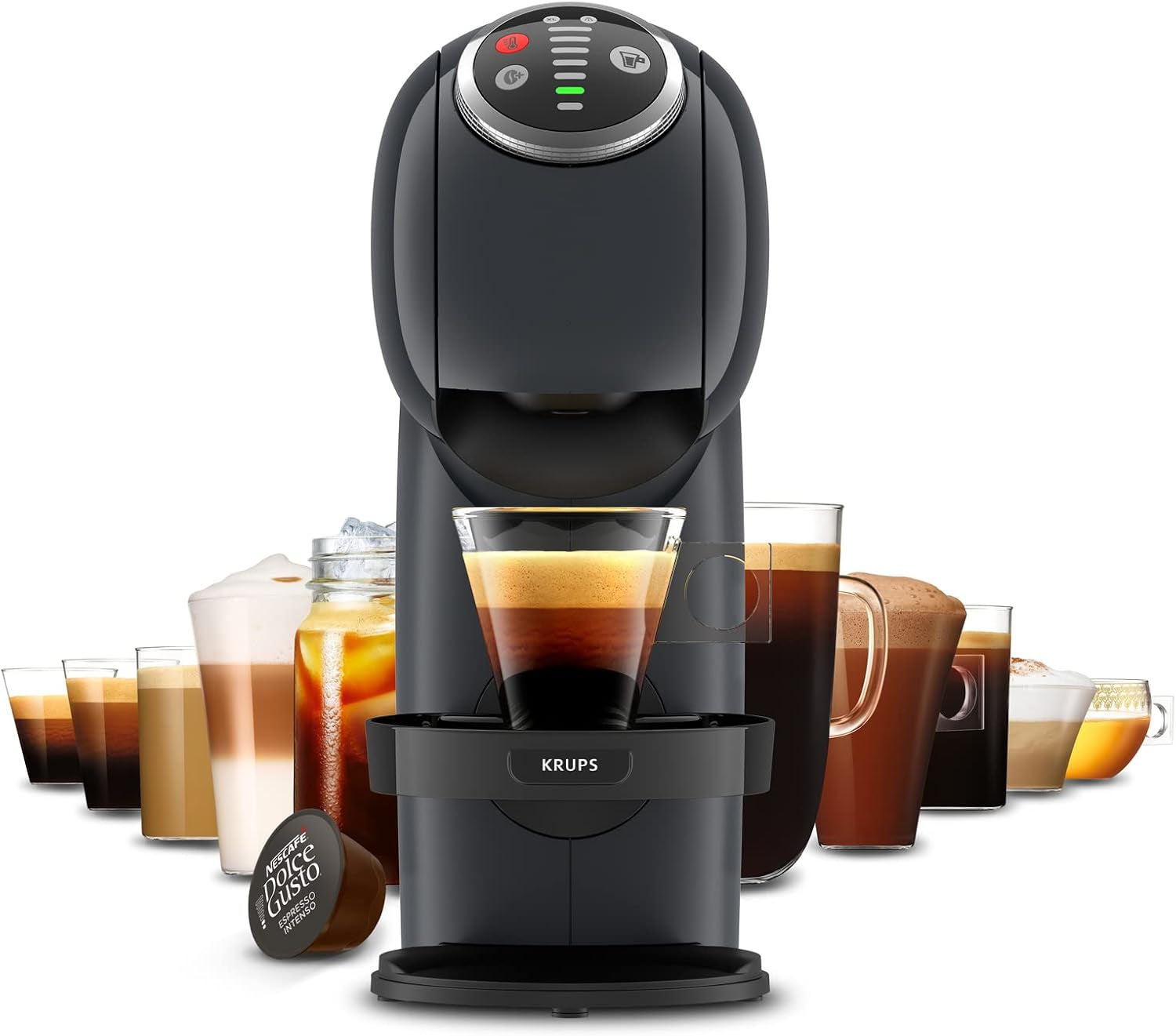 NESCAFÉ Dolce Gusto Genio S Plus fra Krups, kompakt kapsel kaffemaskine, kapacitet 0,8 liter, 1500 watt, automatisk advarsel om afkalkning, space grey, KP340B