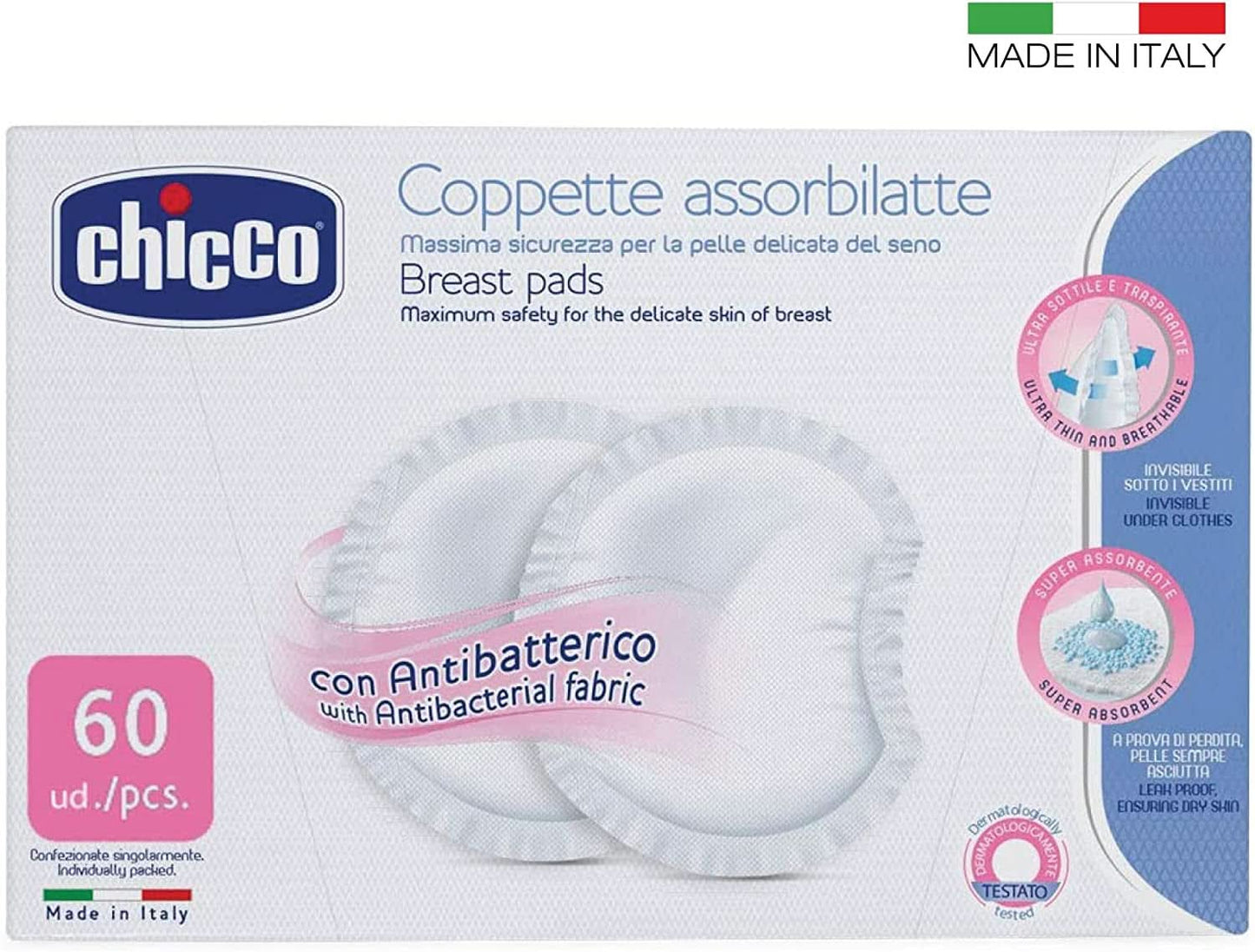 Chicco Naturalfeeling Antibakterielle tamponer, 60 stk Mad og ammetilbehør Bebe Naty Shop