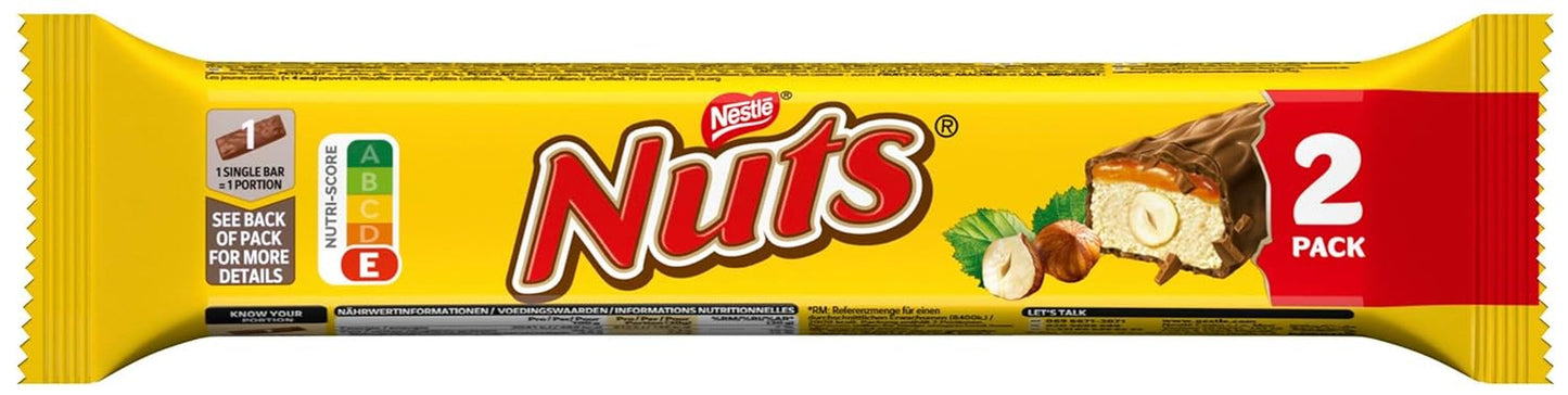 NESTLÉ Chocolate Bars 2Pack, klassikerne med hele hasselnødder og karamel dækket af mælkechokolade, pakke med 24 stk (24 x 2 x 30g)