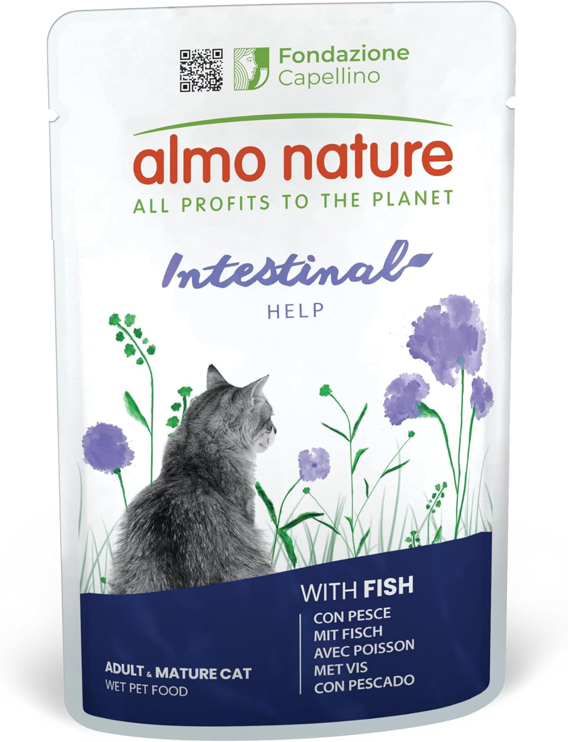 Almo Nature Functional - Tarmhjælp - Vådfoder til voksne og modne katte med følsomme tarme - med fisk - understøtter mikrobiomet - 70 g (pakke med 30)