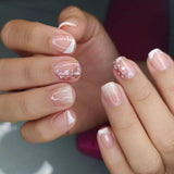 Selvklæbende kunstige neglesæt - franske falske negle - 24 stykker Kort firkantet design Hvid Pink Gradient Kunstige Negle Ballerina Manicure (Kort Pink Gradient)