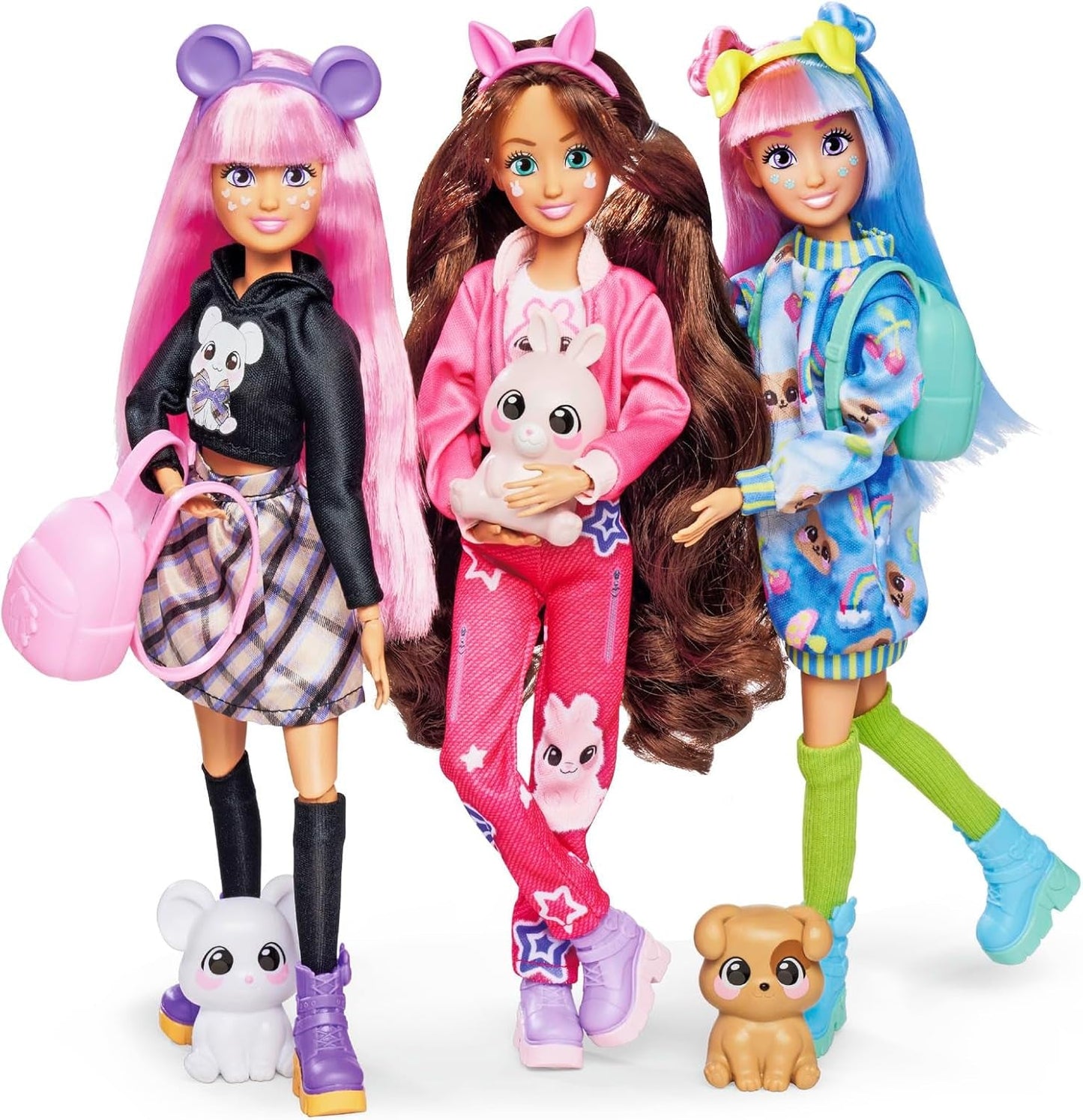 Simba 105953975 - Kawaii Hi Dress-Up Lucy Doll (26 cm) - Artikuleret frisørmodedukke, langhåret kanindukke og tilbehørslegetøj fra 4 år og opefter