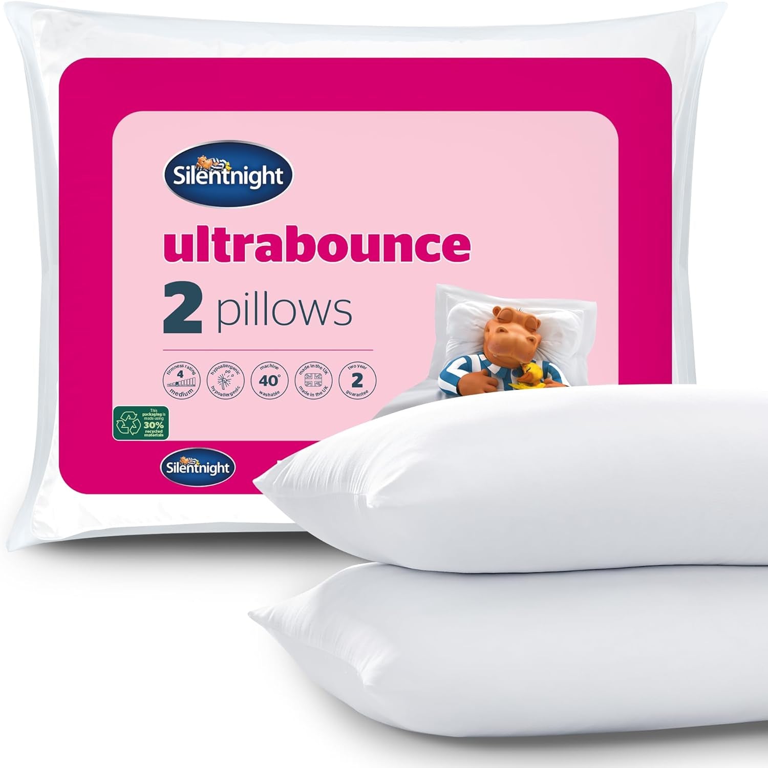 Silentnight Ultrabounce pude, hvid, mikrofiber, hvid, 2-pak Naty Shop Standard puder 2-pak