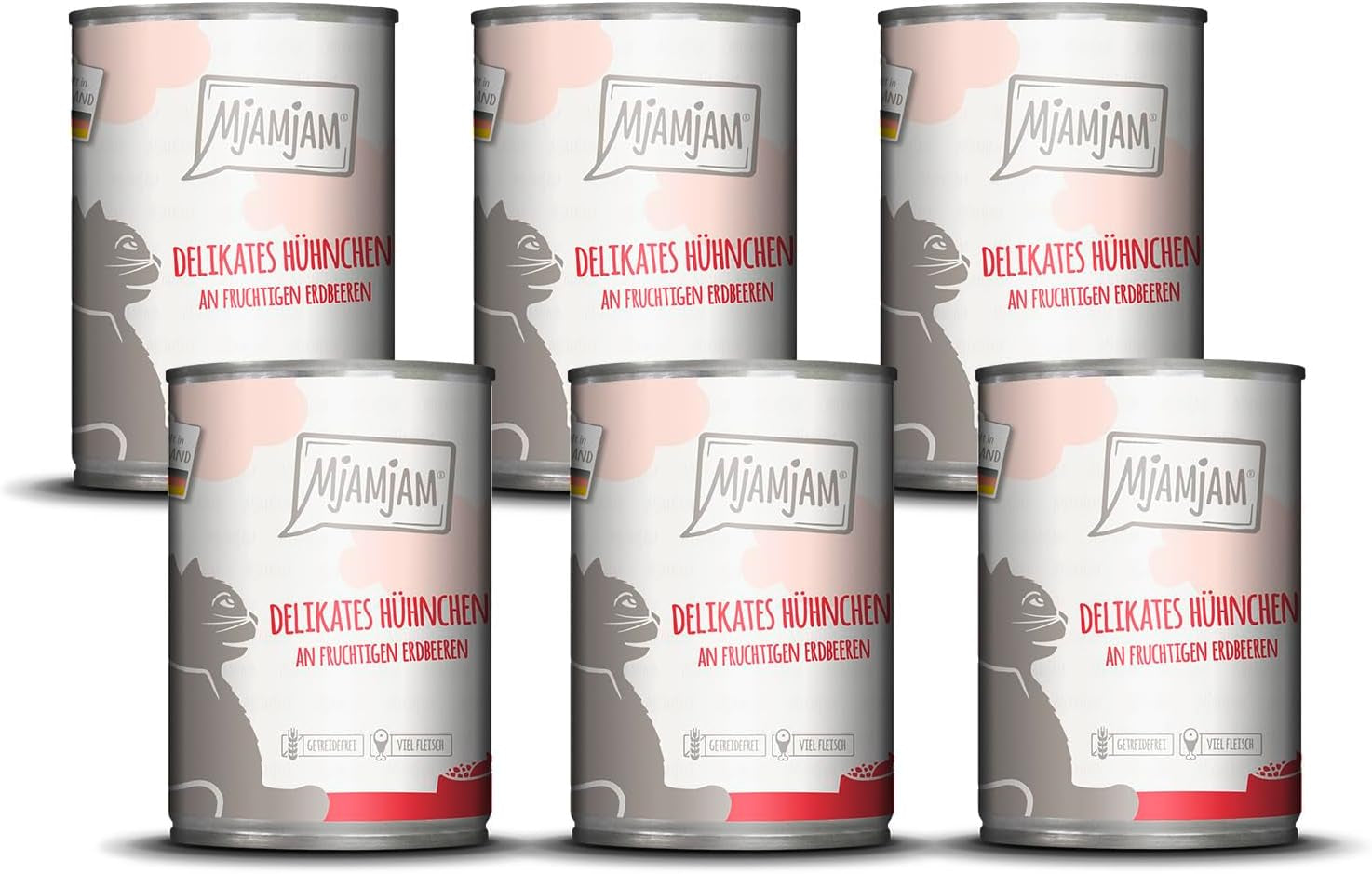 MjAMjAM - Premium våd kattefoder - delikat kylling med frugtagtige jordbær 400 g, pakke med 6 (6 x 400 g), naturlig med ekstra kød