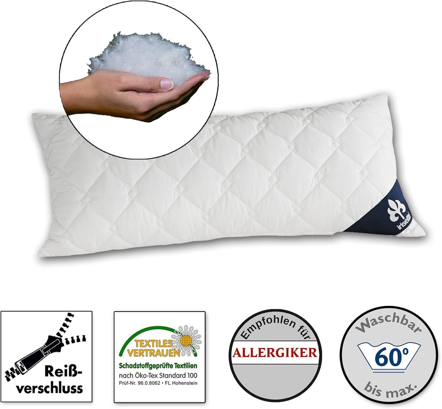 Irisette Micro Thermo pude - Made in Germany - Pude med aftageligt blødt mikrofiberbetræk, 40 X 80 Cm, Øko-Tex certificeret Naty Shop standard puder Single 1 pakke-40 X 80 Cm