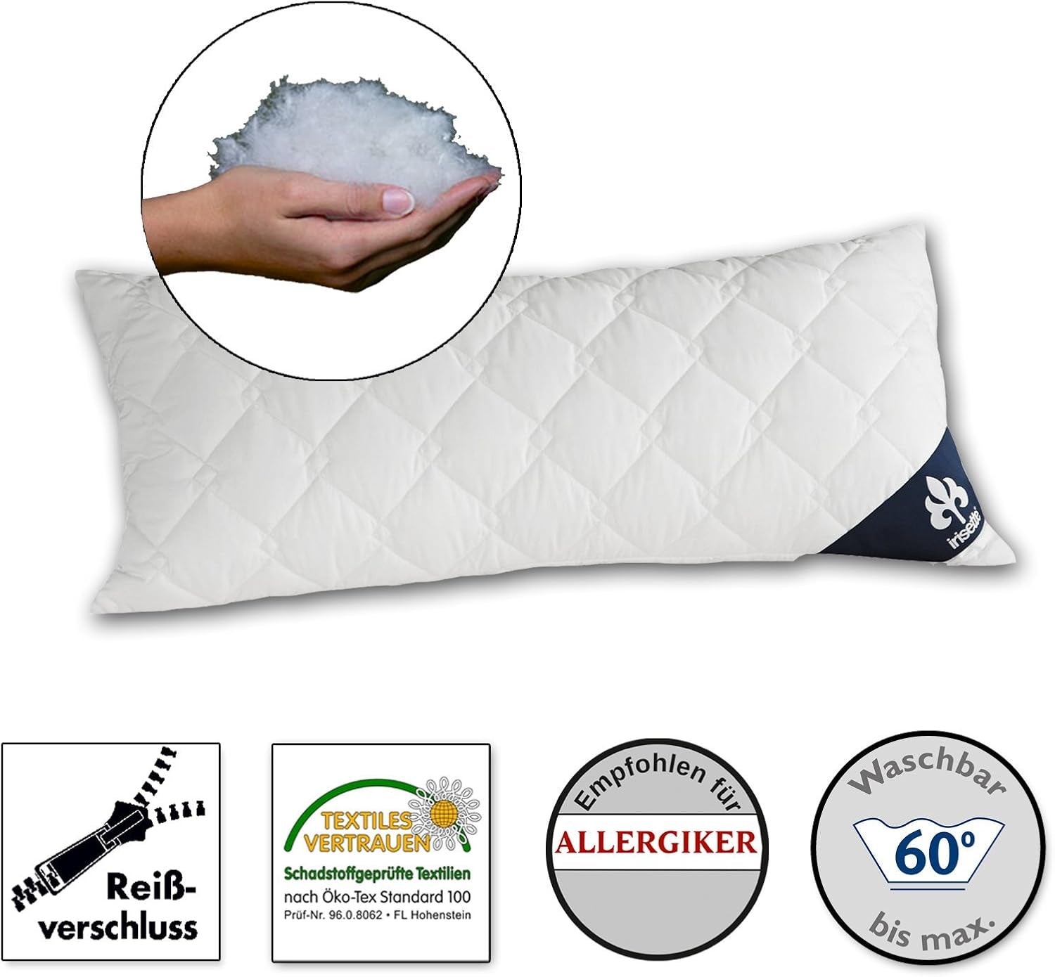 Irisette Micro Thermo pude - Made in Germany - Pude med aftageligt blødt mikrofiberbetræk, 40 X 80 Cm, Øko-Tex certificeret Naty Shop standard puder Single 1 pakke-40 X 80 Cm