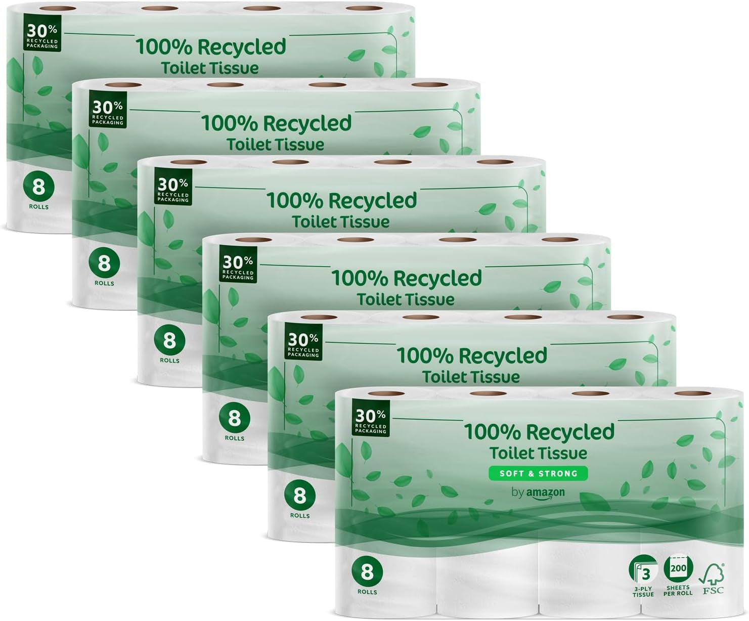 By Amazon toiletpapir, 3-lags quiltet, fløjlsblødt, 36 ruller (9 ruller, pakke med 4), 200 ark pr. rulle, Fsc-certificeret