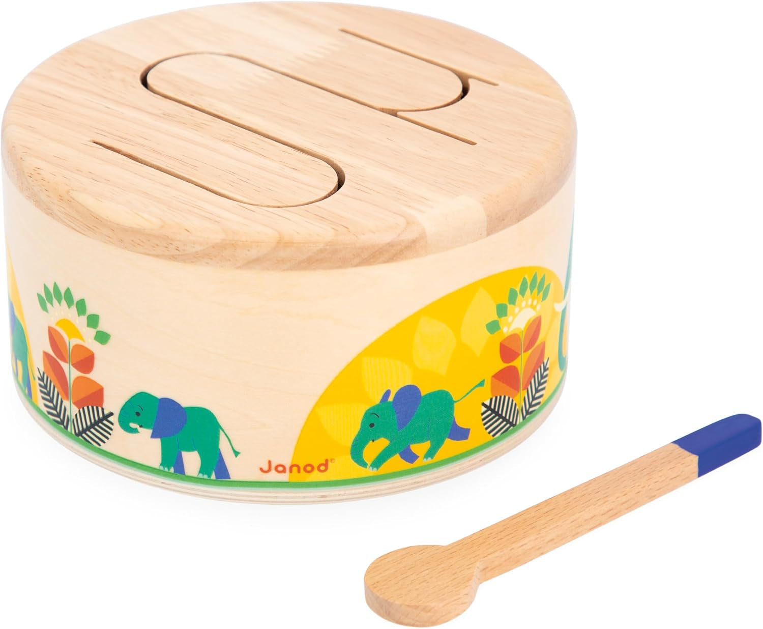 Janod - Gioia Tromme - FSC trætromme + tromme - Rollespil og tidlig musikalsk uddannelse - Akvarel - Fra 18 måneder, J07650 Bebe Toys Naty Shop