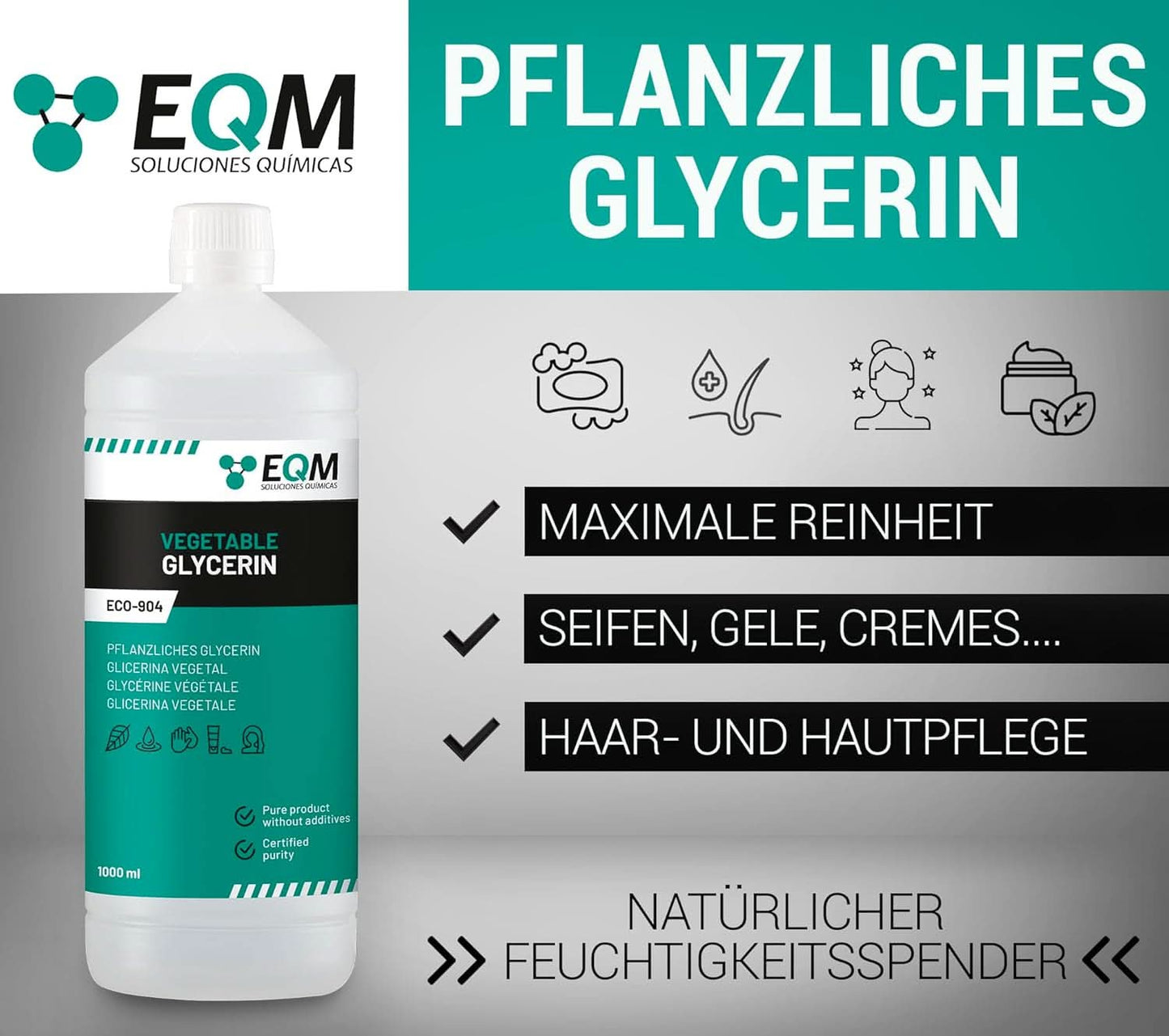 Vegetabilsk glycerin, 100% naturlig, naturlig fugtighedscreme til hår og hud, ideel til sæber, shampoo, cremer, 1 liter bruser og bad Naty Shop