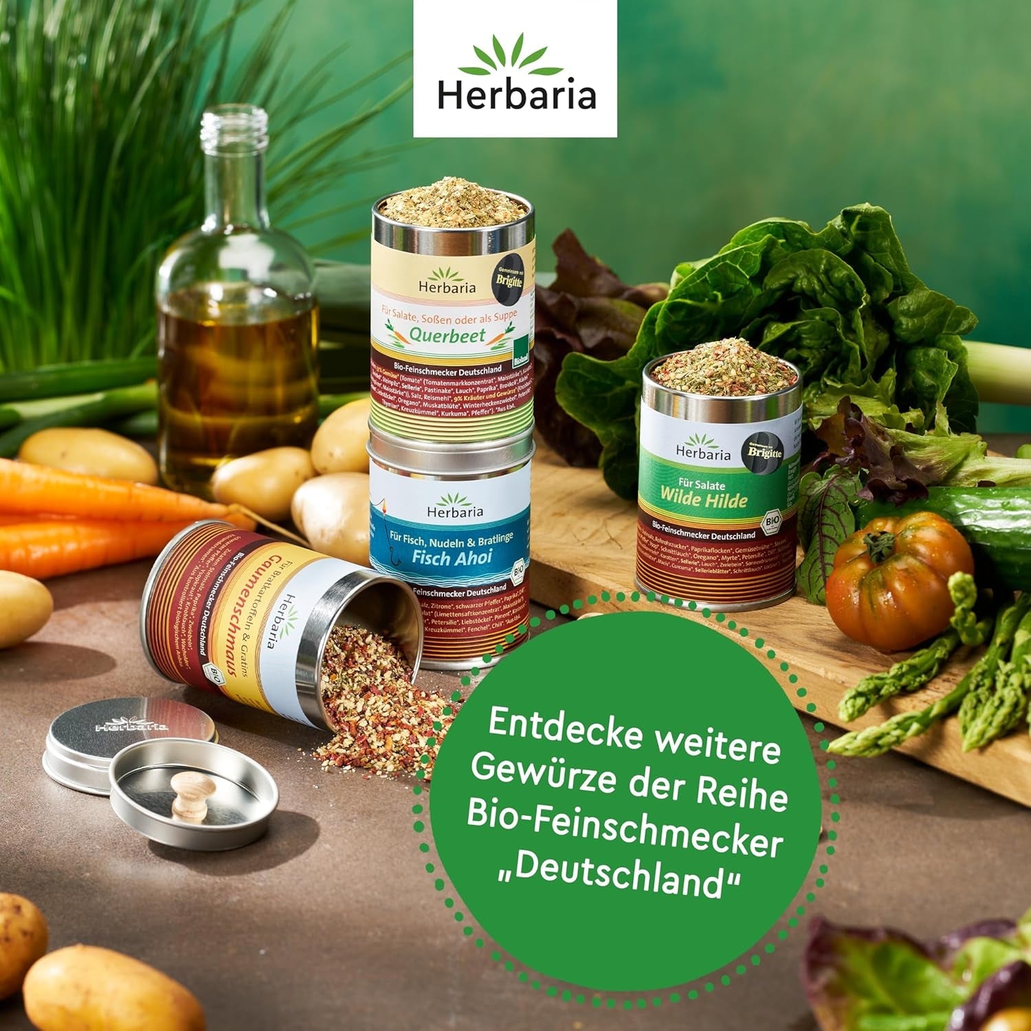 Herbaria Wilde Hilde bio 100g M-Dose-fertige Bio-Gewürzmischung - Saladgewürz für ausgefeilte Salade - mit erlesenen Ingrediens - i nachhaltiger Aromaschutz-Dose