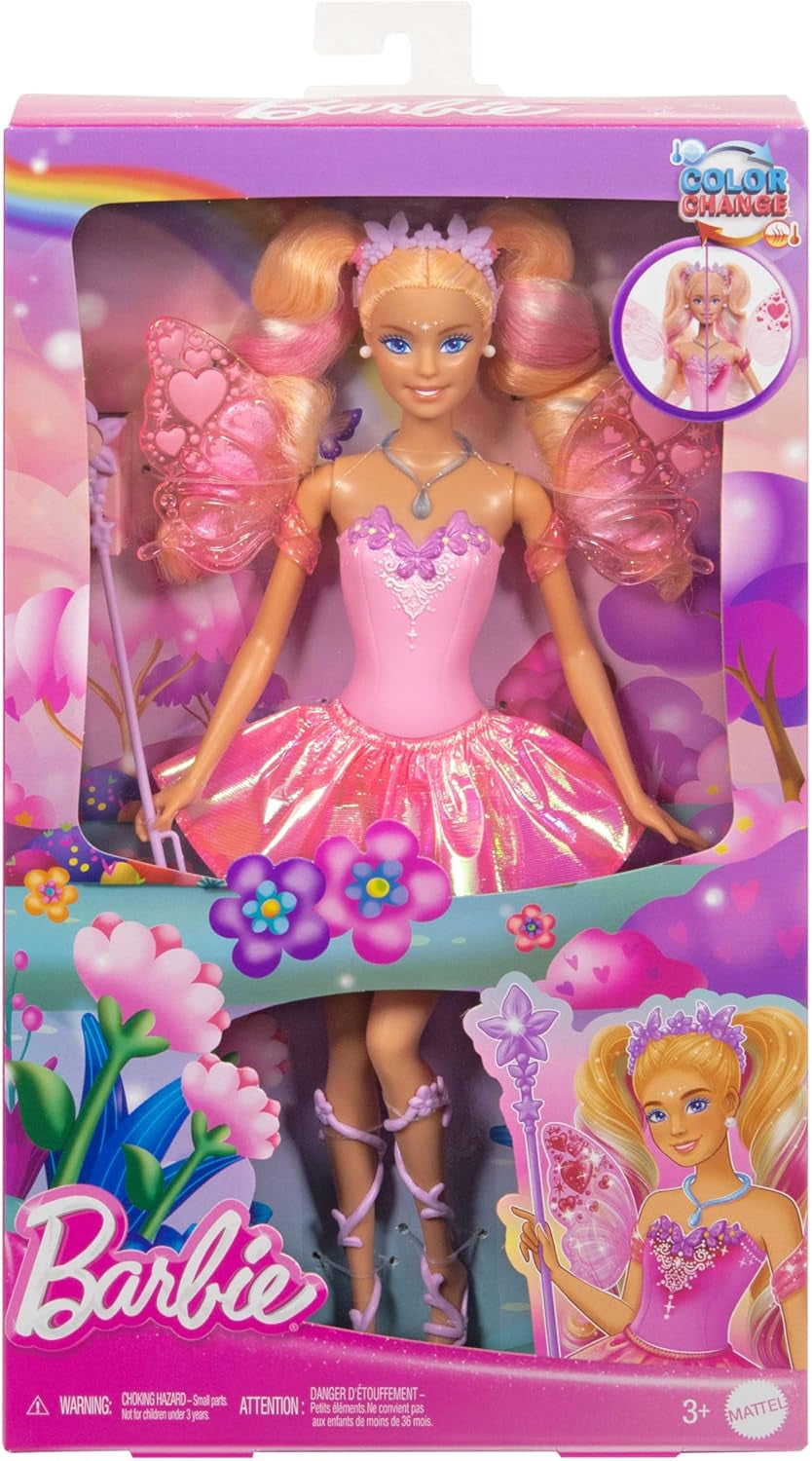 Mattel Barbie Doll Fairy med legetøjsstav og modetilbehør, fantastisk tema med vinger og farveskiftende outfit, JCP76, [Multicolor] Naty Shop Dolls