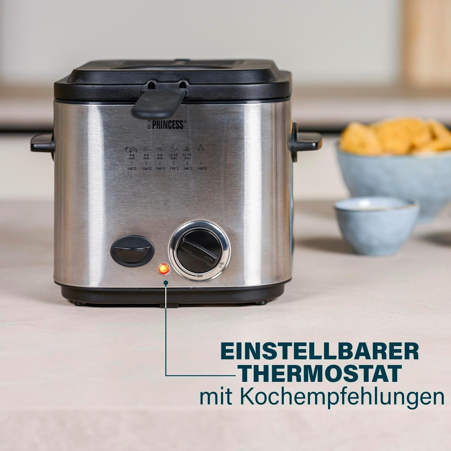 Princess 182611 Mini Fondue Frituregryde - Hurtig opvarmning - Lugtfilter - 1,2 liters kapacitet, sølv Hvidevarer Naty Shop