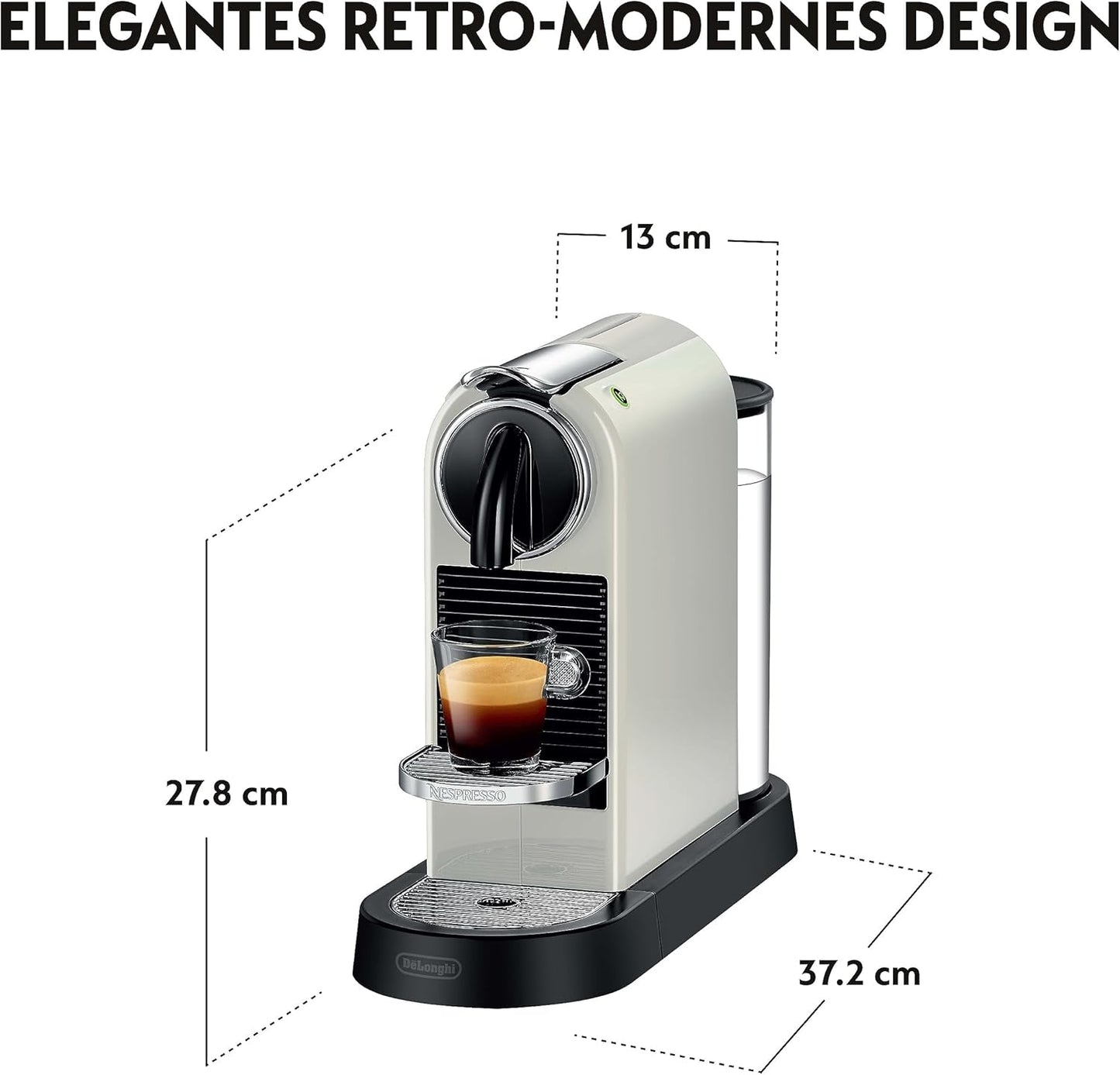 Nespresso EN167.W Citiz kapsel espressomaskine, højtrykspumpe og ideel temperaturkontrol, uden Aeroccino (mælkeskummer), energisparefunktion, 1260 W, cremehvid, 37,4 x 11,9 x 25,5 cm