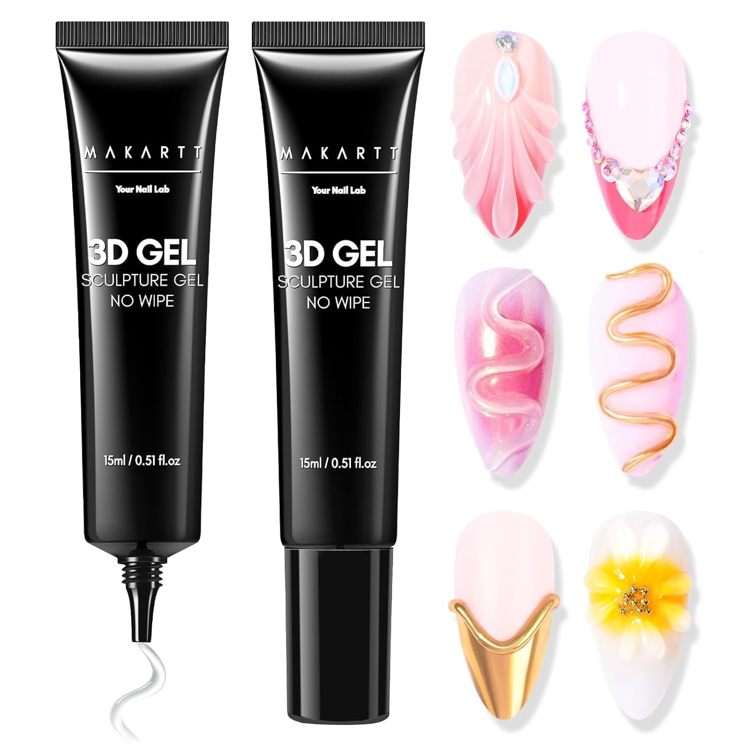 Makartt 3D Nail Art Gel - Rhinestone Glue Gel 15G til Nail Nøgleringe, Multifunktionel Nail Sculpture Gel til DIY Nail Design, Nail Sculpture Nail Modeling at Home (gennemsigtig)