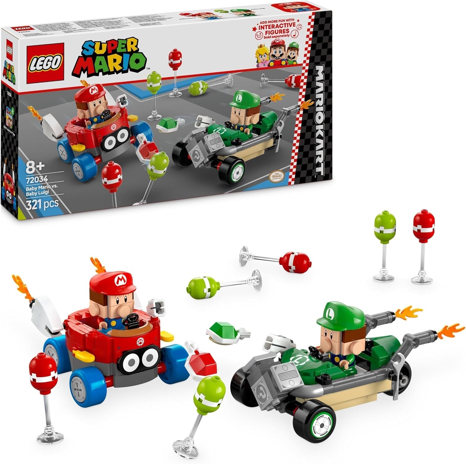 LEGO Mario Kart - Baby Mario vs. Baby Luigi Nintendo samlerfigurer 2 Bygbare Speedmen-legetøjsgave til drenge, piger og spillere i alderen 8+ Eventyrlegetøj 72034 Byggesæt Besuche den LEGO-Store Standardtitel