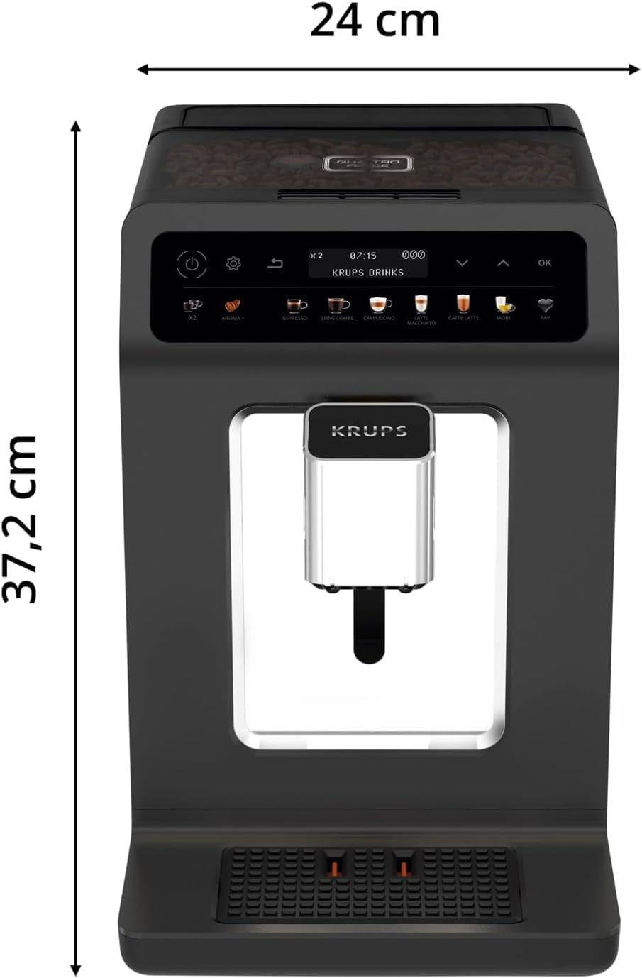KRUPS Evidence One automatisk espressomaskine med mælkeslange, one-touch cappuccino, 12 specialdrikke, 2-kopps funktion, farvedisplay, espressomaskine, TÜV certifikat, sort, EA895N10