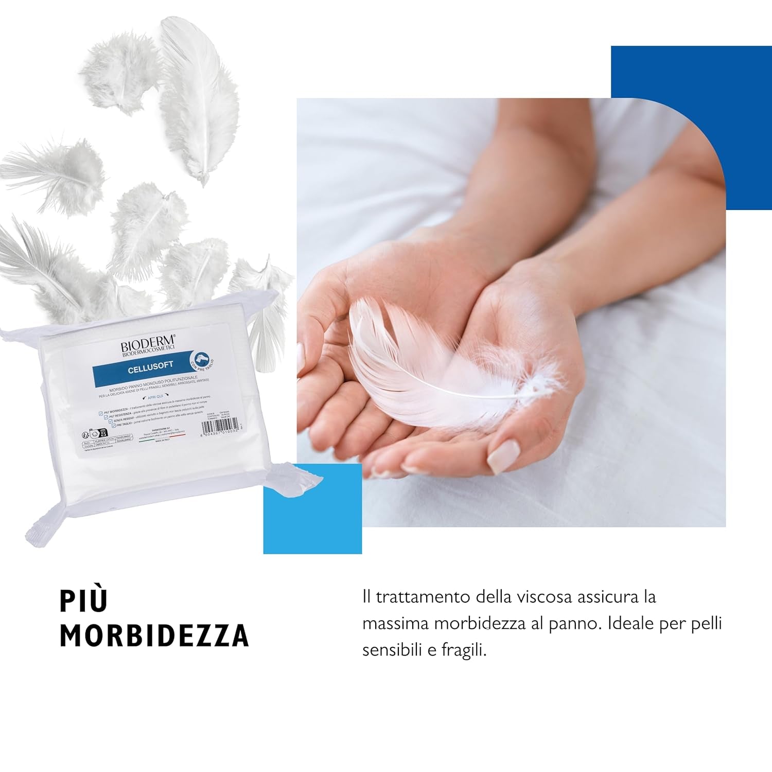 BIODERM Cellusoft - bløde, multifunktionelle engangsviskose og polyester vådservietter - multifunktionelle servietter til den delikate hygiejne af følsom og rød hud hos ældre og børn - 30 x 38 cm (50)