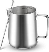 Mælkekrus, 350 ml Mælkekrus i rustfrit stål med målemærke, Barista-tilbehør, Mælkekrus til Cappuccino, Espresso, Latte Art, Kaffeelskere, Sølv, 355ml