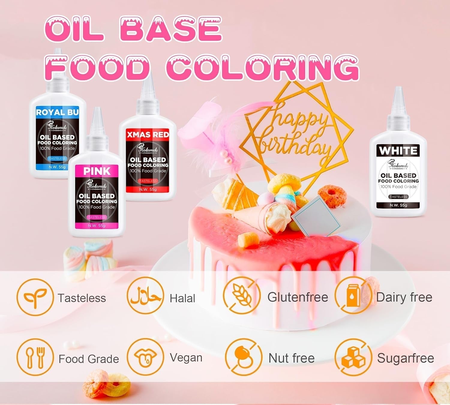 Fedtopløselig madfarve 55 g, hvid oliebaseret madfarve til chokolade, fondant, macaron, kagepynt, koncentreret oliebaseret madfarve til bagning, madlavning, glasur, cupcakes