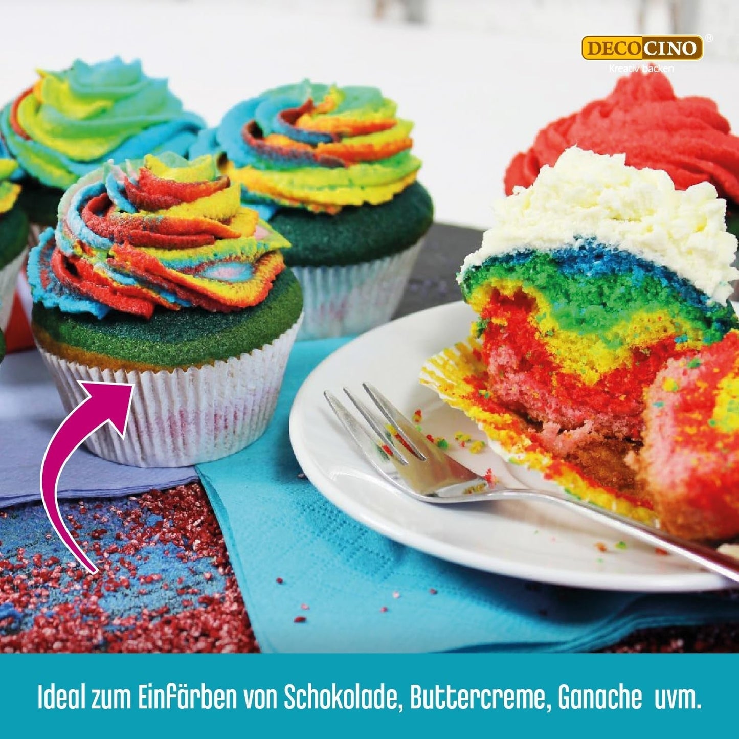 DECOCINO Rød fedtopløselig farvepasta - 15 g - Oliebaseret madfarve, ideel til farvning af chokolade, smørcreme, fondant eller småkagedej (pakke med 3)