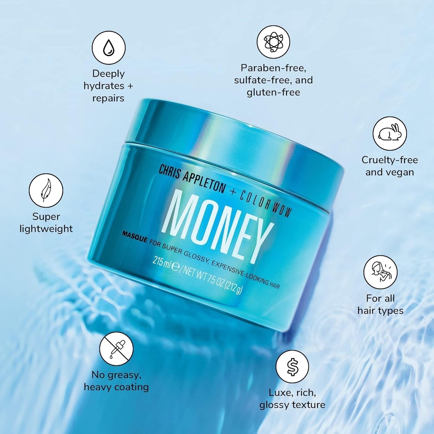 COLOR WOW Moisturizing Hair Mask Money 215 ml - maske til tørt og beskadiget hår, hårhydrering - pleje og termisk beskyttelse til håret, blå Hårmaske Naty Shop