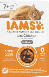 IAMS Delights våd kattefoder med kylling i sauce til seniorkatte på 7 år og derover - Prøvestørrelse, individuel pose, 1 x 85 g