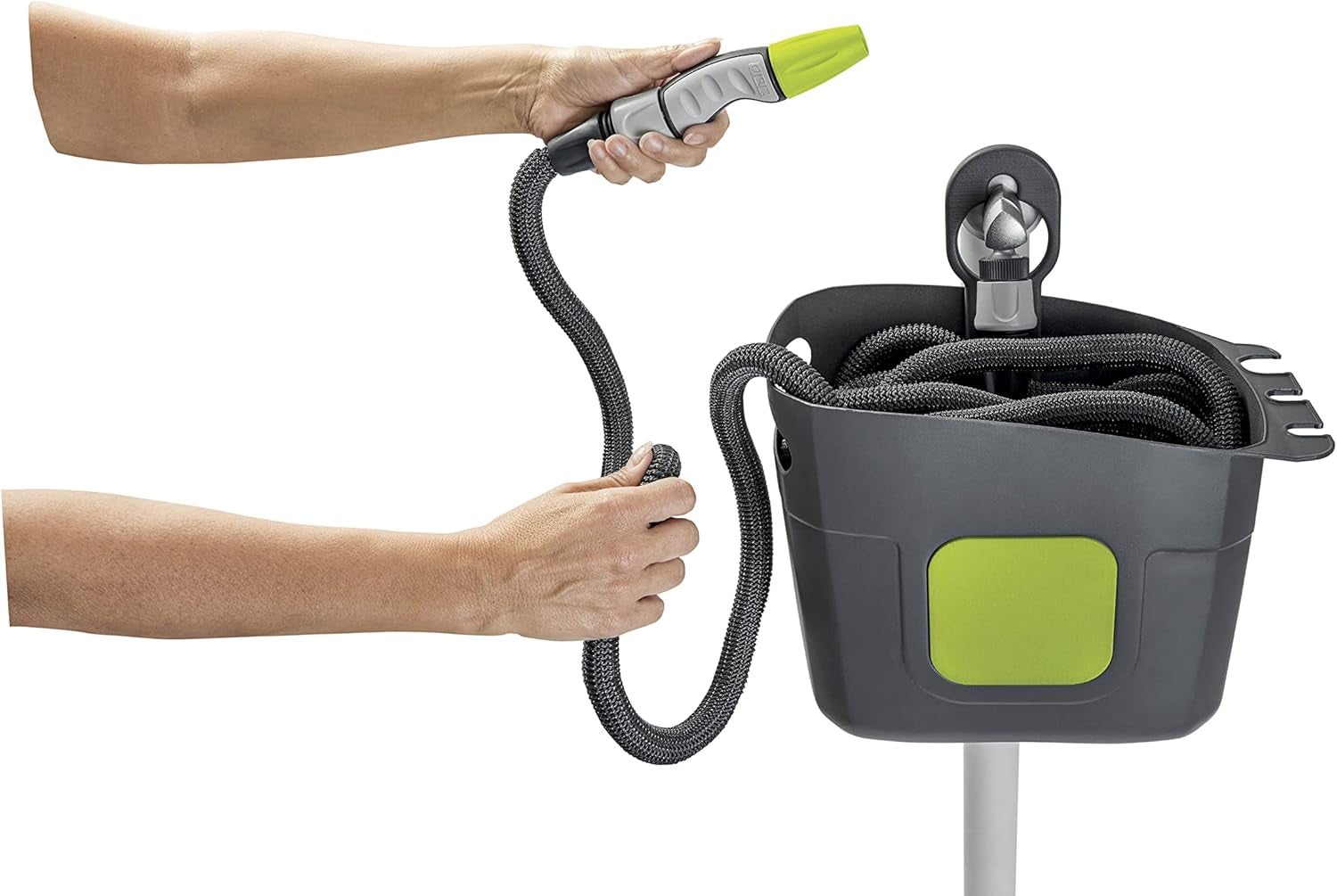 GF SRL, Aquapop Grey Pro 15, selvforlængende flettet slange Fremstillet i Italien, med stiv plastbeholder, ergonomisk mini havesprøjte, havevandingsforbindelser, mørkegrå