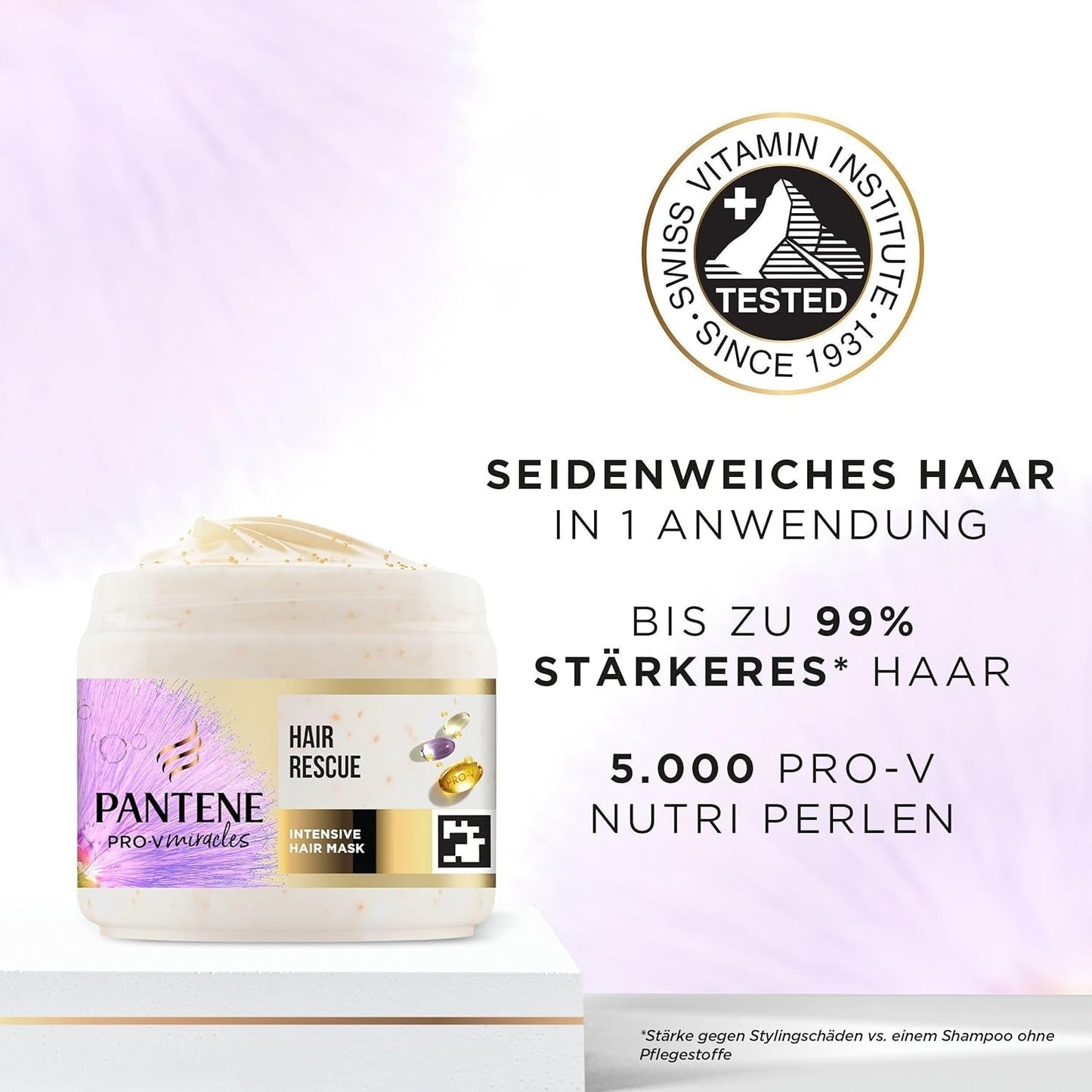 Pantene Pro-V Silky & Glowing Hair Rescue intensiv hårmaske med Biotin og Keratin Reconstruct 300ml. Hjælper med at reparere tørt, beskadiget eller fremhævet hår Naty Shop Hair Mask
