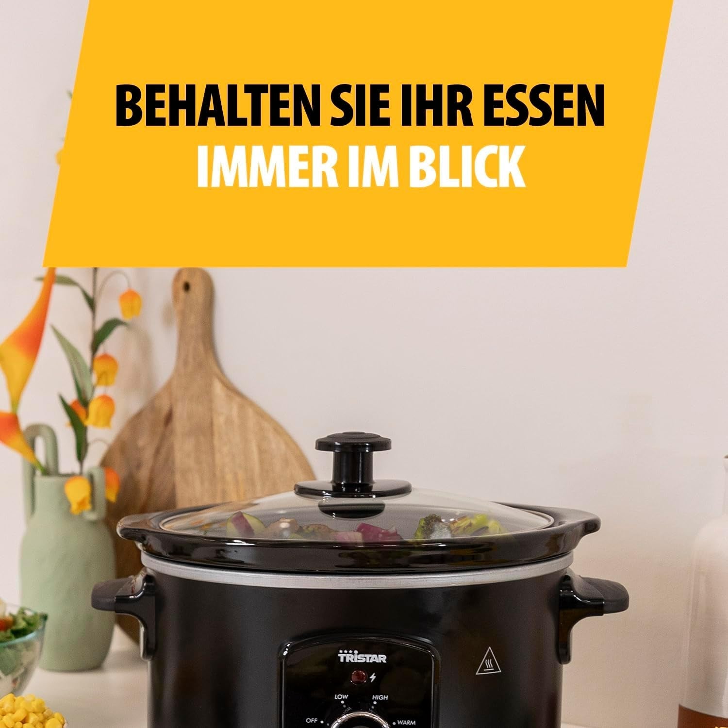 Tristar VS-3915 slowcooker, keramisk gryde i rustfrit stål med 2 varmeindstillinger og holde varm funktion, 3,5 L Slow Cooker Naty Shop
