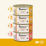 Applaws 100 % naturlig premium våd kattefoder Kyllingebouillon udvalg til voksne katte - 4 æskepakke (12 x 70 g)