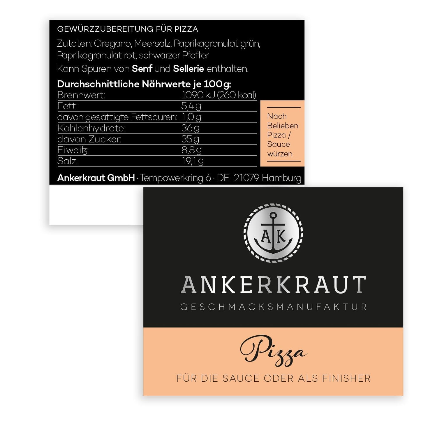 Ankerkraut Pizza, til original italiensk smag, som fra Steinofen, også til Pasta, Tomat-Mozzarella og mange andre retter, 45 g i korkglas