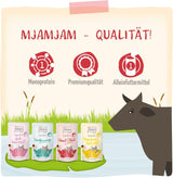 MjAMjAM - Premium våd kattefoder - Wellness-pakke oksekød, pakke med 12 (12 x 125 g), kornfri med ekstra kød