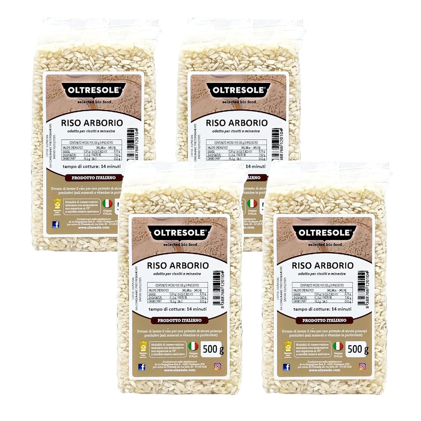 Artisanal italiensk Arborio-ris, storkornet og stivelsesholdige ris, ideel til supper, risottoer og rissalater, vakuumpakket i 2 1 kg poser