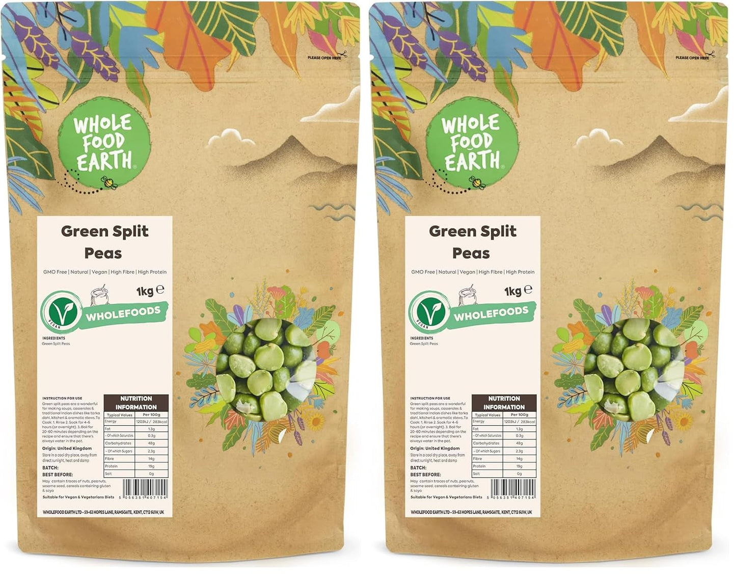 Wholefood Earth økologiske splittede grønne ærter – 1 kg