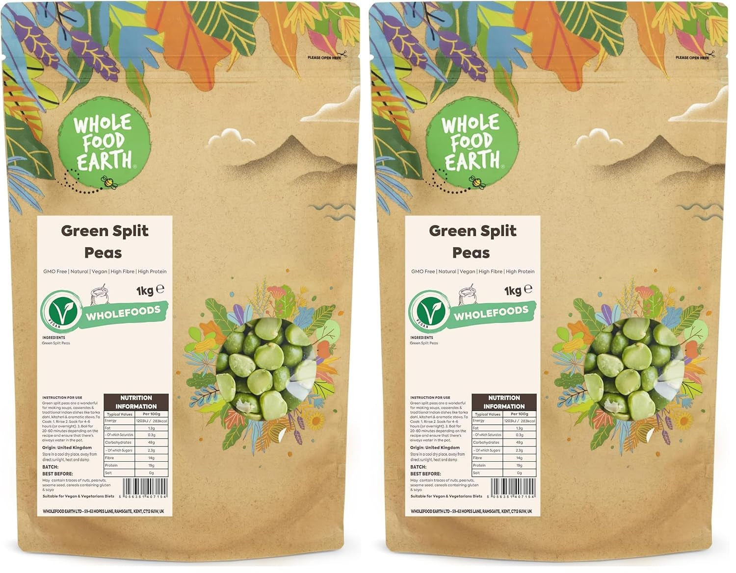 Wholefood Earth økologiske splittede grønne ærter – 1 kg