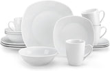 MALACASA Spisesæt til 4, 16-delt hvidt porcelænsservice, moderne servisesæt med 4 middagstallerkener, Desserttallerkener, Suma-tallerkener og -kopper, ELISA-serien