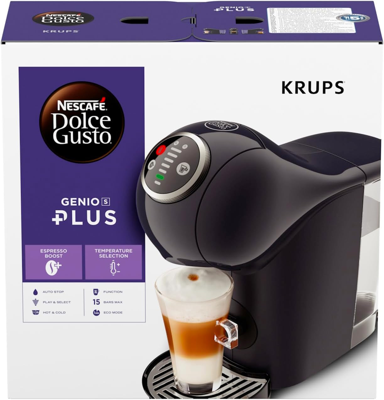 NESCAFÉ Dolce Gusto Genio S Plus fra Krups, kompakt kapsel kaffemaskine, kapacitet 0,8 liter, 1500 watt, automatisk advarsel om afkalkning, space grey, KP340B