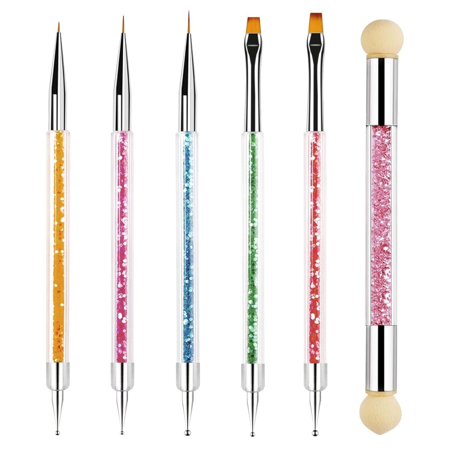 Sularpek 6 Stück Nagel Pinsel, Nail Art Pinsel, Pinsel Nageldesign, Nagel Pinsel Set, Nail Art Dotting Tools med 1 svampebørste applikator, Nageldesign Tilbehør til DIY Nail Art Design