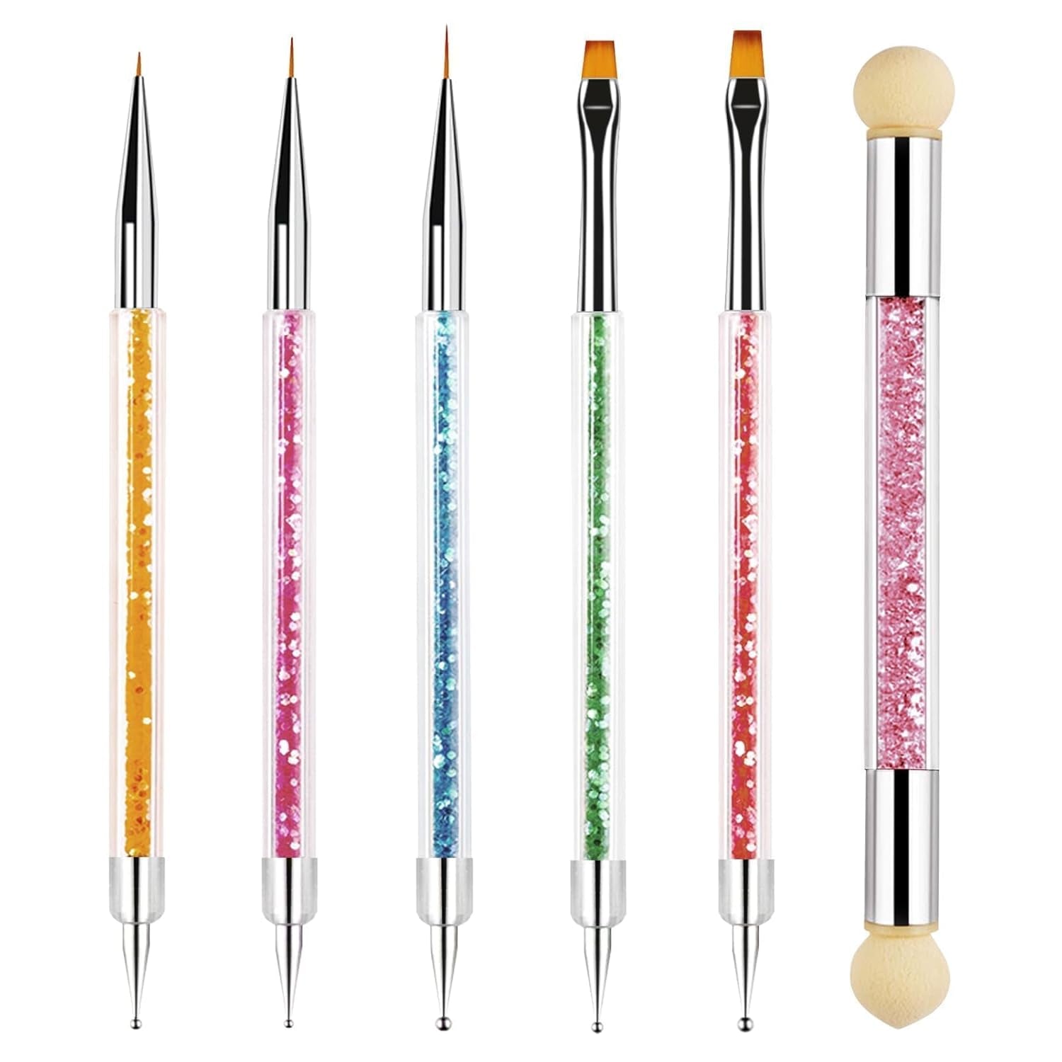 Sularpek 6 Stück Nagel Pinsel, Nail Art Pinsel, Pinsel Nageldesign, Nagel Pinsel Set, Nail Art Dotting Tools med 1 svampebørste applikator, Nageldesign Tilbehør til DIY Nail Art Design