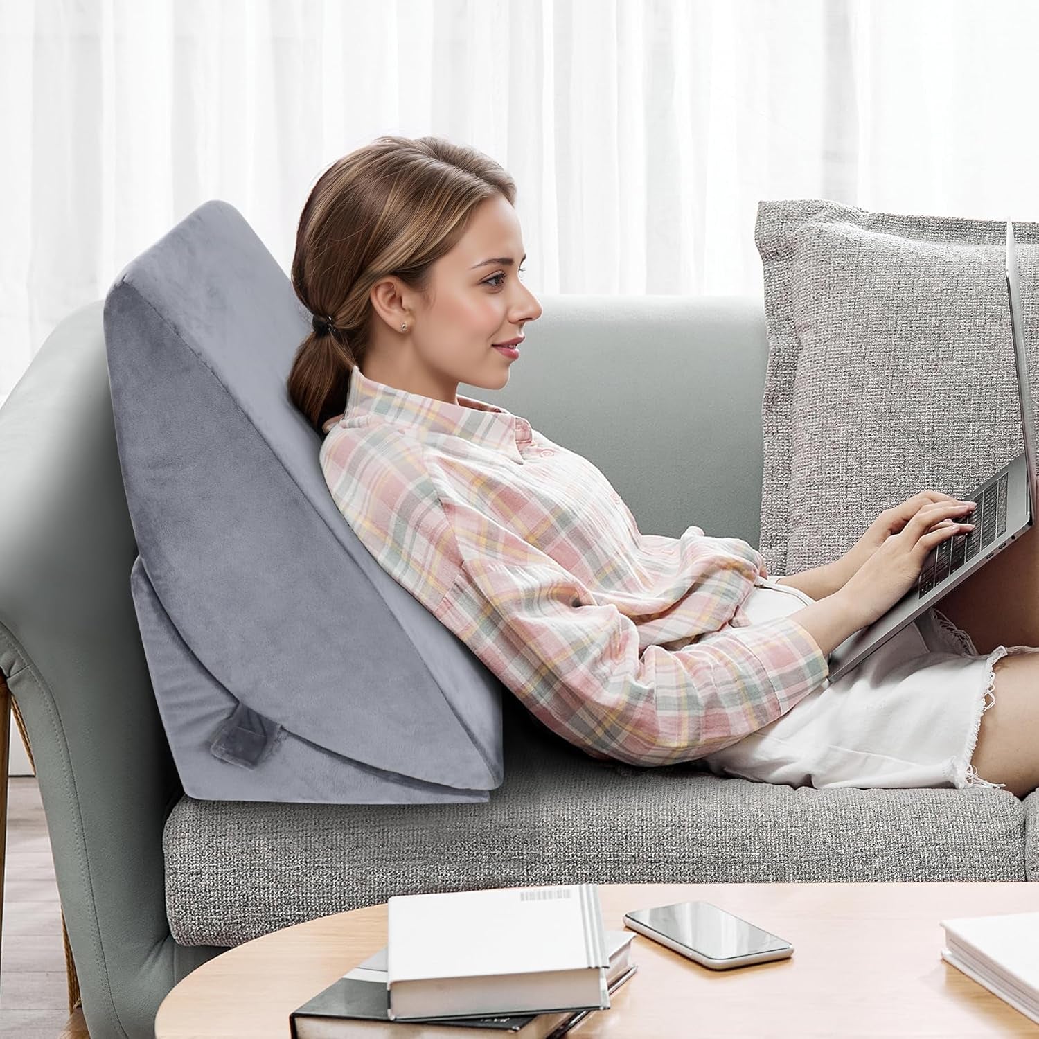Højdensitetsskum justerbar fjerpude, ergonomisk rygpude til seng og sofa, anti-reflux læsepude til at sove, lege, se tv (tung)