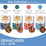 IAMS Delights Sea Collection Katzenfutter Nass - Multipack mit Fisch Sorten (Lachs, Thunfisch, Makrel, Seefisch) i Sauce, Nassfutter für Katzen fra 1 Jahr, 12 x 85g