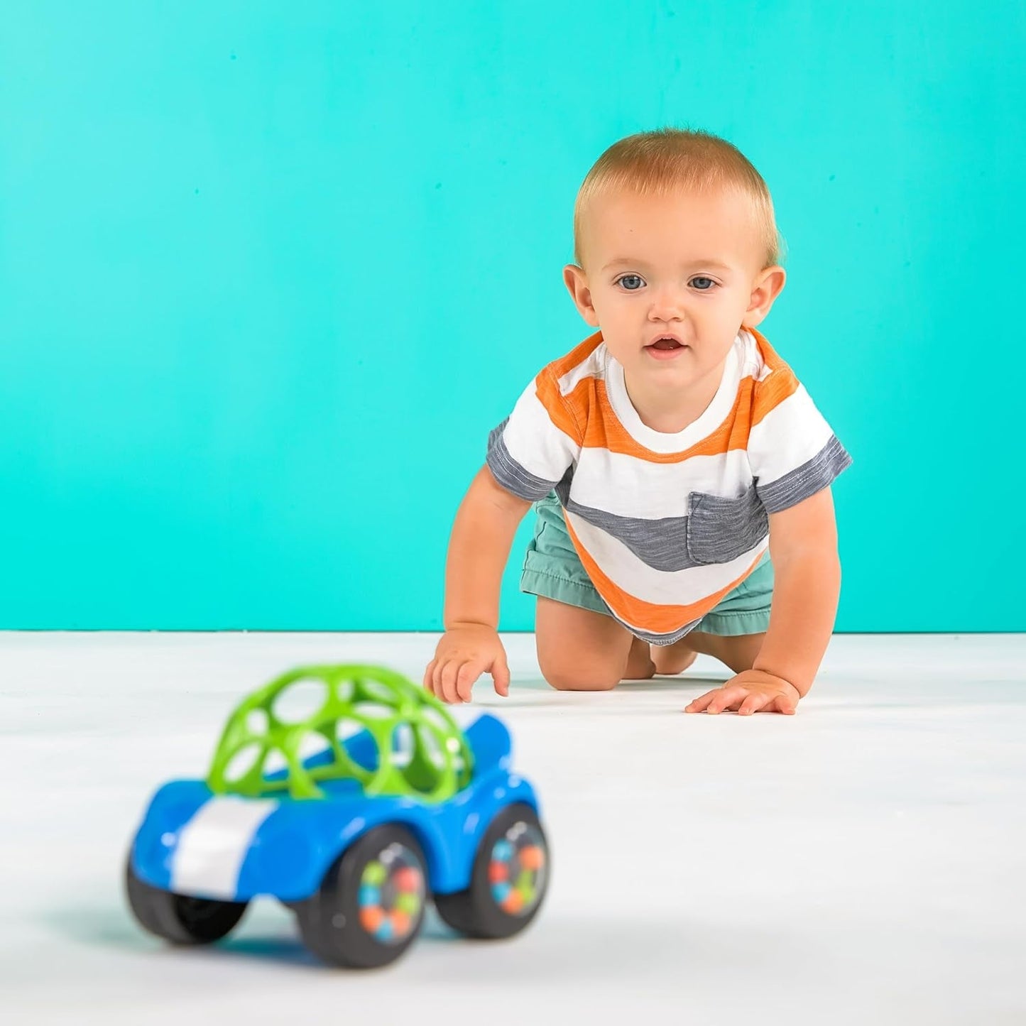 Bright Starts, Oball, Rattle Legetøjsbil, Grøn-Blå Babylegetøj Naty Shop