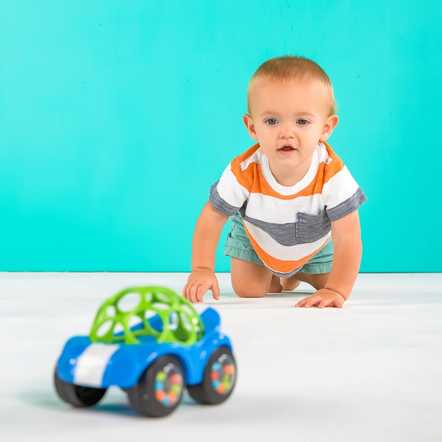 Bright Starts, Oball, Rattle Legetøjsbil, Grøn-Blå Babylegetøj Naty Shop