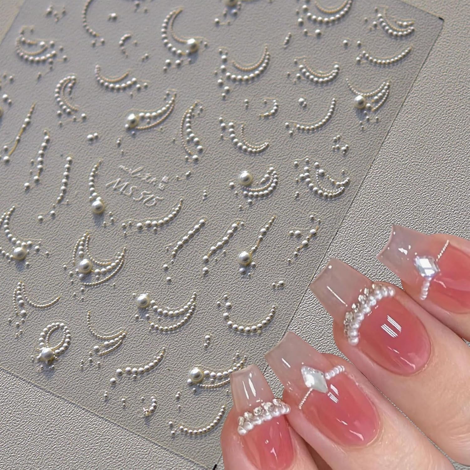 JMEOWIO 3D Nagelsticker Perlenlinie Nail Art Sticker Selbstklebend Nagelaufkleber 5D Stereoskopisk Dekoration Nageldesign Tilbehør 1 Blatt